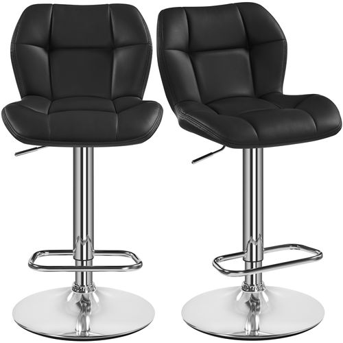 Lot De 2 Chaises De Bar Design Capitonné En Similicuir Avec Assise Réglable En Hauteur, Noir