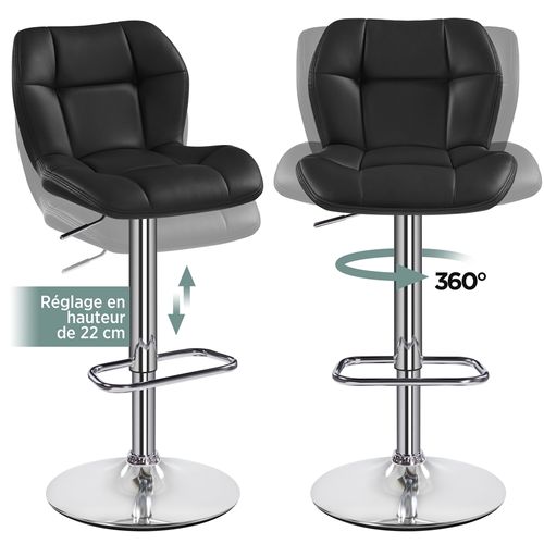 Lot De 2 Chaises De Bar Design Capitonné En Similicuir Avec Assise Réglable En Hauteur, Noir