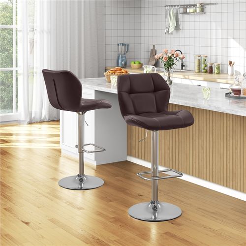 Lot De 2 Chaises De Bar Design Capitonné En Similicuir Avec Assise Réglable En Hauteur, Brun
