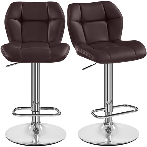 Lot De 2 Chaises De Bar Design Capitonné En Similicuir Avec Assise Réglable En Hauteur, Brun
