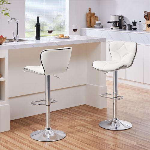 Lot De 2 Tabourets De Bar Design Coque En Similicuir Et En Métal Réglables En Hauteur, Blanc