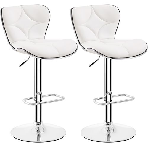 Lot De 2 Tabourets De Bar Design Coque En Similicuir Et En Métal Réglables En Hauteur, Blanc