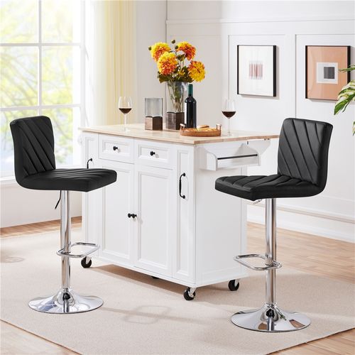 Lot De 2 Chaises De Bar En Similicuir Avec Dossier Et Sièges Pivotants Réglables En Hauteur, Noir