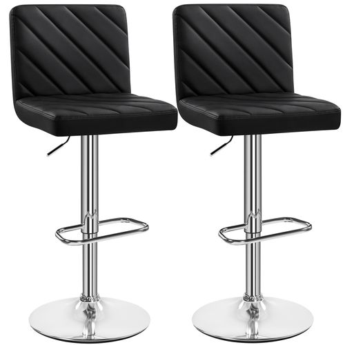 Lot De 2 Chaises De Bar En Similicuir Avec Dossier Et Sièges Pivotants Réglables En Hauteur, Noir