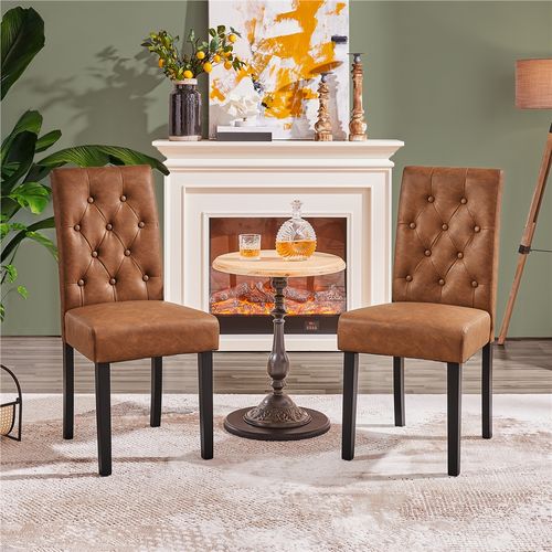 Lot De 2 Chaises De Salle à Manger Avec Haut Dossier Capitonné Et Assise Rembourrées, Brun Rustique