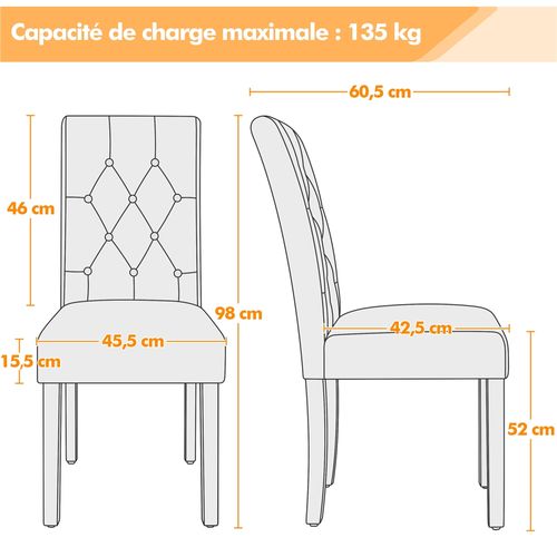 Lot De 2 Chaises De Salle à Manger Avec Haut Dossier Capitonné Et Assise Rembourrées, Brun Rustique