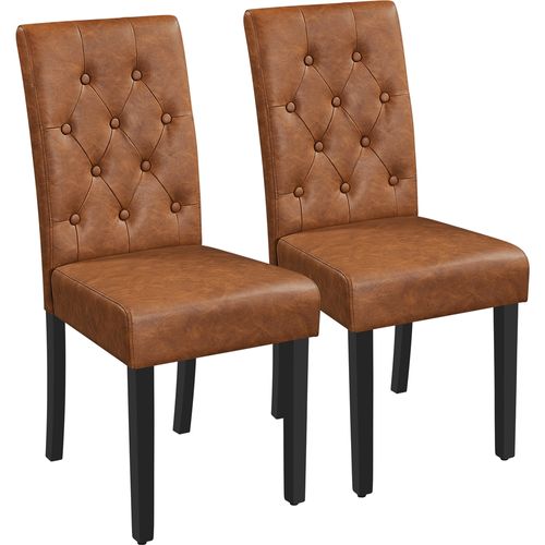 Lot De 2 Chaises De Salle à Manger Avec Haut Dossier Capitonné Et Assise Rembourrées, Brun Rustique