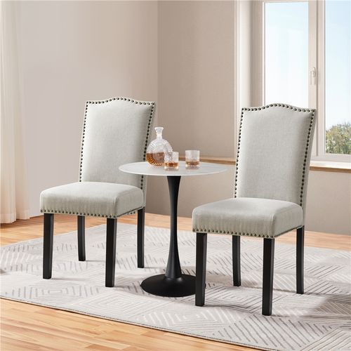 Lot De 2 Chaises De Cuisine En Tissu Avec Haut Dossier Et Pieds En Bois, Beige