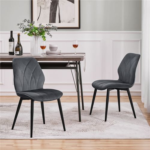 Lot De 2 Chaises De Cuisine Avec Dossier en Velours Design Pétales Et Pieds En Métal, Gris Foncé