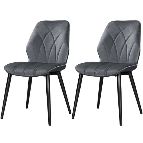 Lot De 2 Chaises De Cuisine Avec Dossier en Velours Design Pétales Et Pieds En Métal, Gris Foncé