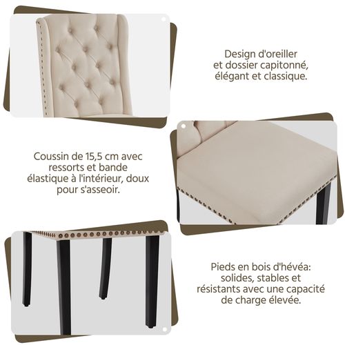 Lot De 2 Chaises De Salle à Manger En Tissu Éponge Avec Pieds En Bois Massif, Beige