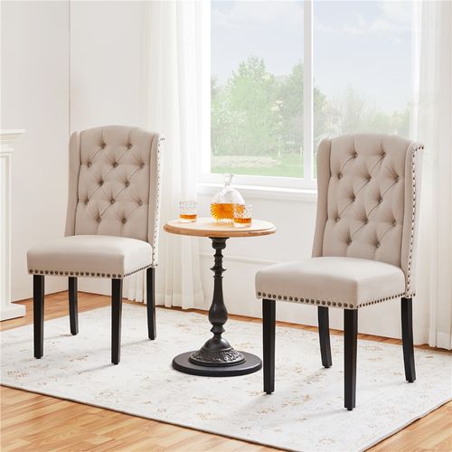 Lot De 2 Chaises De Salle à Manger En Tissu Éponge Avec Pieds En Bois Massif, Beige