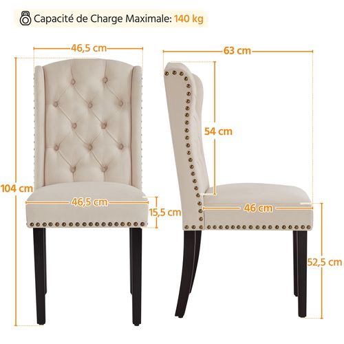 Lot De 2 Chaises De Salle à Manger En Tissu Éponge Avec Pieds En Bois Massif, Beige