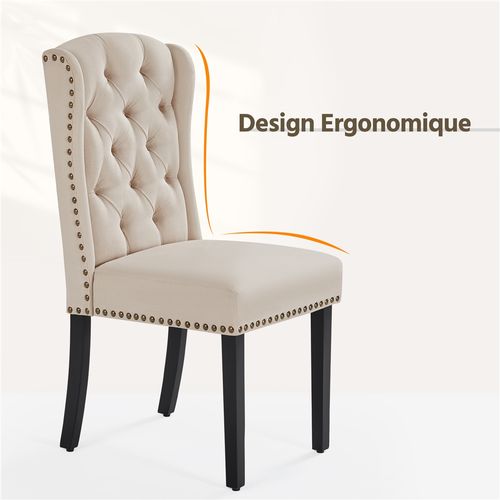 Lot De 2 Chaises De Salle à Manger En Tissu Éponge Avec Pieds En Bois Massif, Beige