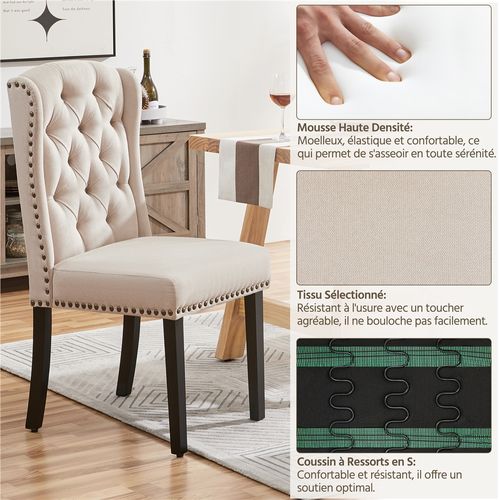 Lot De 2 Chaises De Salle à Manger En Tissu Éponge Avec Pieds En Bois Massif, Beige