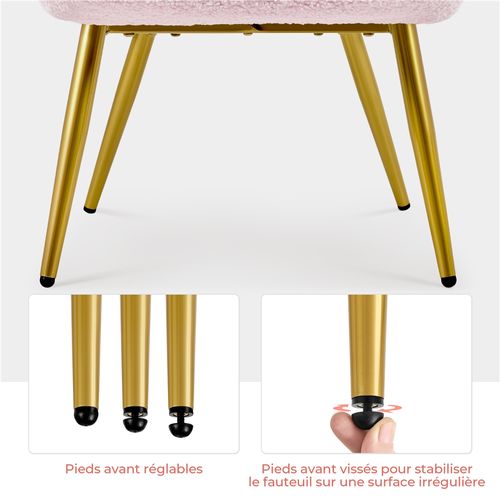 Fauteuil Avec Repose-pieds En Tissu Bouclé Avec Haut Dossier Enveloppant, Rose