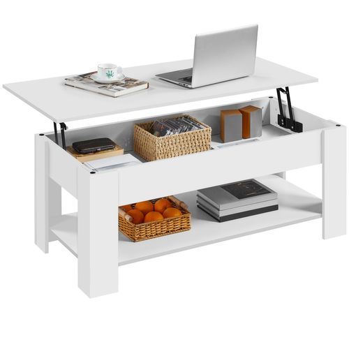 Table Basse Relevable Table De Salon Avec Porte-revues 120 X 59 X 49,5 Cm Blanche