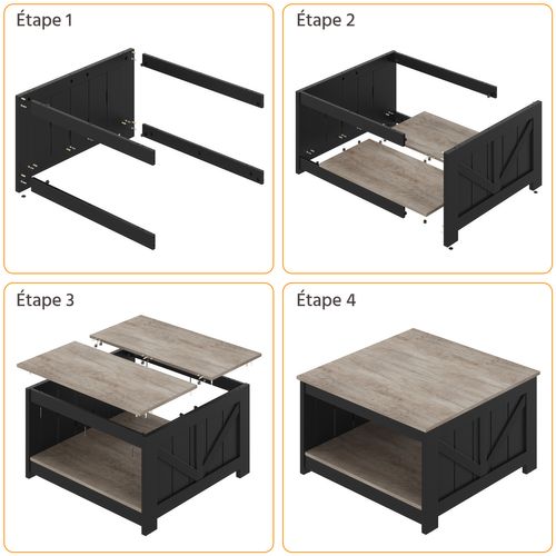 Table Basse Carrée Table De Salon En Bois Avec Rangement, Fonctionnelle, Moderne, Gris