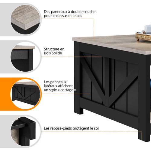 Table Basse Carrée Table De Salon En Bois Avec Rangement, Fonctionnelle, Moderne, Gris