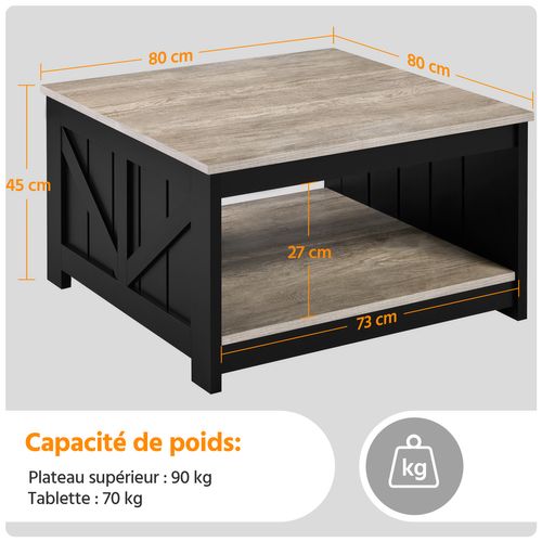 Table Basse Carrée Table De Salon En Bois Avec Rangement, Fonctionnelle, Moderne, Gris