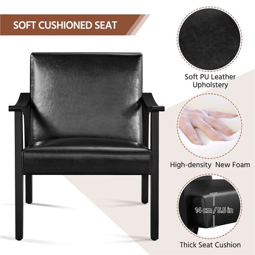 Fauteuil De Salon Moderne Du Milieu Du Siècle Chaise Rembourré En Similicuir, Noir