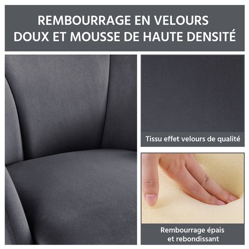 Fauteuil De Salon En Velours Polyester En Forme De Fleur Avec Pieds En Métal Doré, Gris Foncé