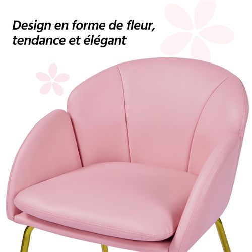 Fauteuil De Salon En Velours Polyester En Forme De Fleur Avec Pieds En Métal Doré, Rose Simple