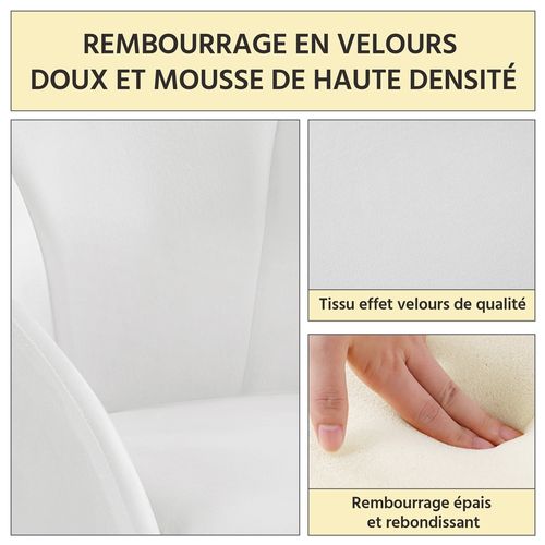 Fauteuil De Salon En Velours Polyester En Forme De Fleur Avec Pieds En Métal Doré, Blanc