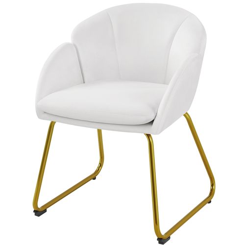Fauteuil De Salon En Velours Polyester En Forme De Fleur Avec Pieds En Métal Doré, Blanc