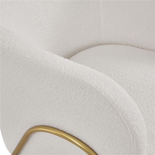 Fauteuil De Salon Scandinave Fauteuil Arrondi En Tissu Bouclé Avec Pieds En Métal Doré, Ivoire