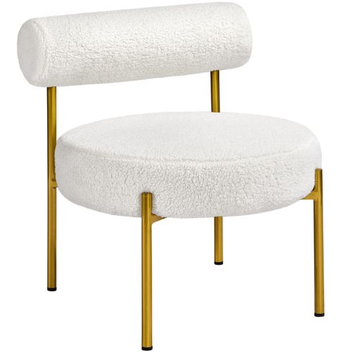 Fauteuil De Relaxation Design Géométrique En Tissu Bouclette Avec Cadre En Métal Doré, Blanc