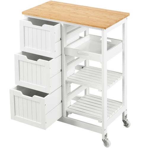 Desserte à Roulettes Avec Tiroirs Étagères Plan De Travail Îlot Central En Bois