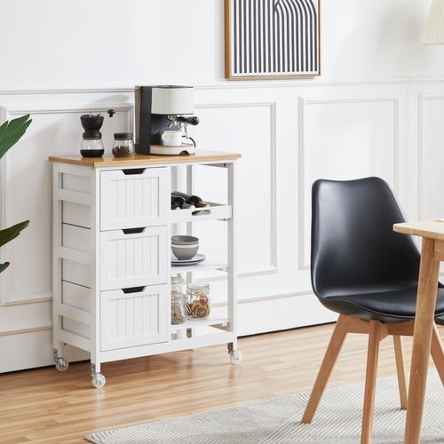 Desserte à Roulettes Avec Tiroirs Étagères Plan De Travail Îlot Central En Bois