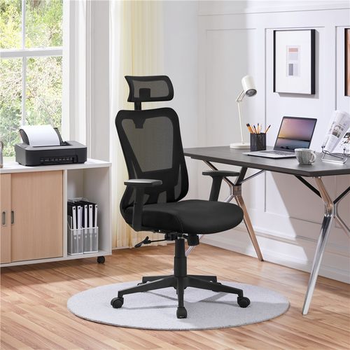 Chaise De Bureau Fauteuil De Bureau En Maille Appui-tête Support Lombaire Accoudoirs Réglables Noir