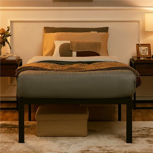 Cadre De Lit 90x190 Cm - Métallique Avec Support à Lattes - Noir