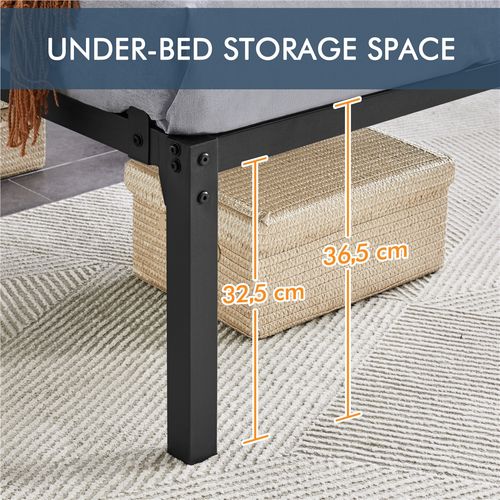 Cadre De Lit 90x190 Cm - Métallique Avec Support à Lattes - Noir