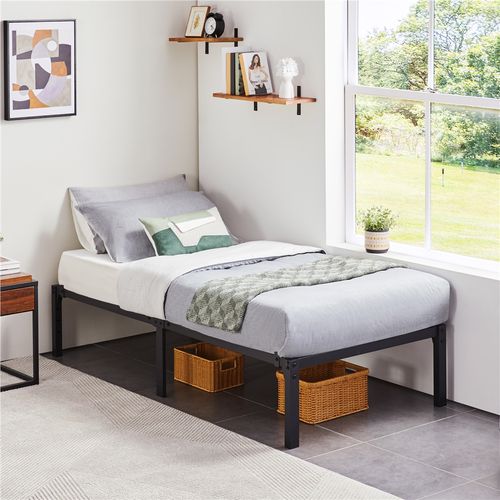 Cadre De Lit 90x200 Cm - Métallique Avec Support à Lattes - Noir