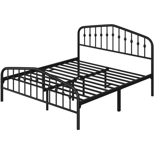 Cadre De Lit Double En Métal Avec Tête De Lit Et Sommier à Lattes, 160×200 Cm Noir