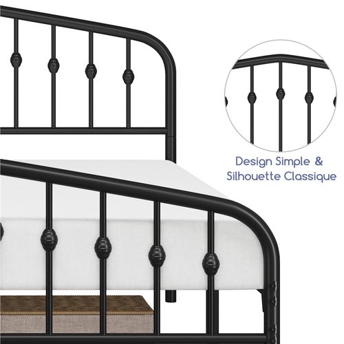 Cadre De Lit Double En Métal Avec Tête De Lit Et Sommier à Lattes, 160×200 Cm Noir
