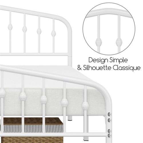 Cadre De Lit Double En Métal Avec Tête De Lit Et Sommier à Lattes, 160×200 Cm Blanc