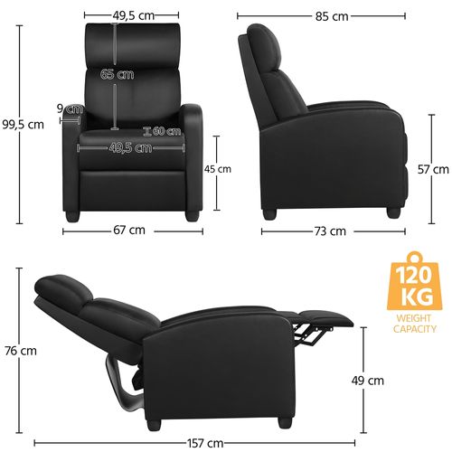 Fauteuil De Relaxation Avec Fonction De Couchage Similicuir Synthétique Noir