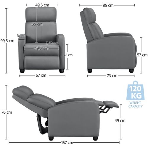 Fauteuil De Relaxation Avec Fonction De Couchage Similicuir Synthétique Gray