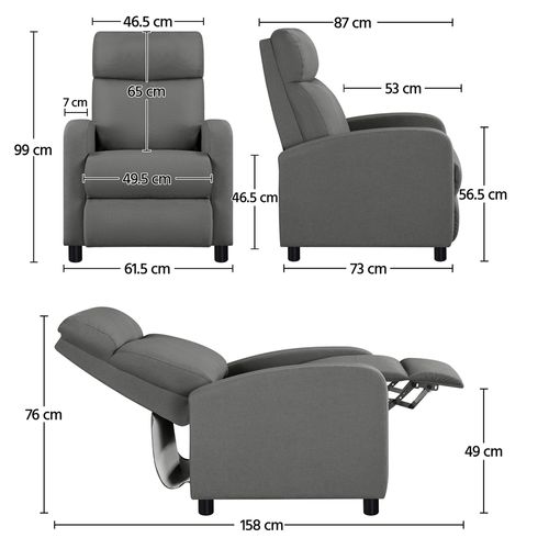 Fauteuil De Relaxation Chaise De Détente Siège De Canapé Fauteuil Relax/chambre à Coucher Gris/tissu
