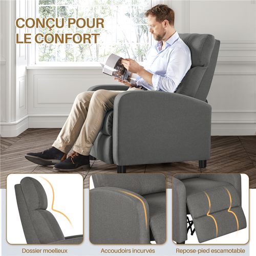 Fauteuil De Relaxation Chaise De Détente Siège De Canapé Fauteuil Relax/chambre à Coucher Gris/tissu