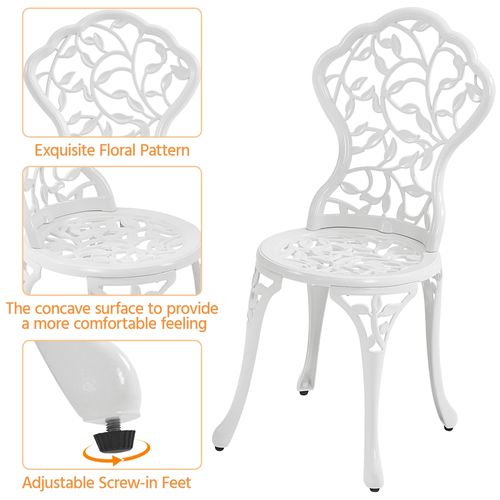 Ensemble De Bistrot 3 Pièces Set Vintage Feuillage Table De Jardin Et 2 Chaises En Métal, Blanc