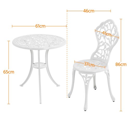 Ensemble De Bistrot 3 Pièces Set Vintage Feuillage Table De Jardin Et 2 Chaises En Métal, Blanc