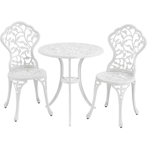 Ensemble De Bistrot 3 Pièces Set Vintage Feuillage Table De Jardin Et 2 Chaises En Métal, Blanc