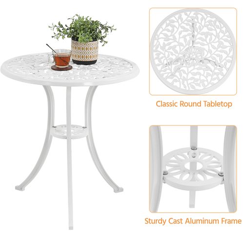 Ensemble De Bistrot 3 Pièces Set Vintage Feuillage Table De Jardin Et 2 Chaises En Métal, Blanc
