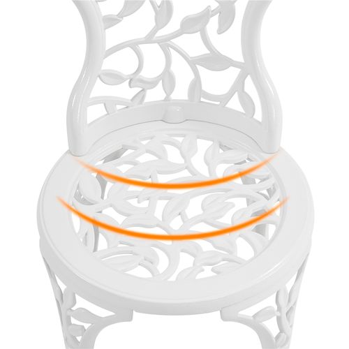 Ensemble De Bistrot 3 Pièces Set Vintage Feuillage Table De Jardin Et 2 Chaises En Métal, Blanc