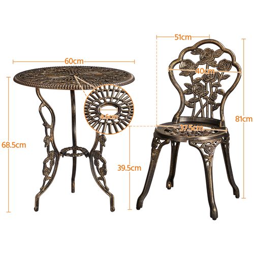 Ensemble De Bistrot 3 Pièces Table De Jardin Et 2 Chaises En Métal Avec Trou De Parasol, Bronze
